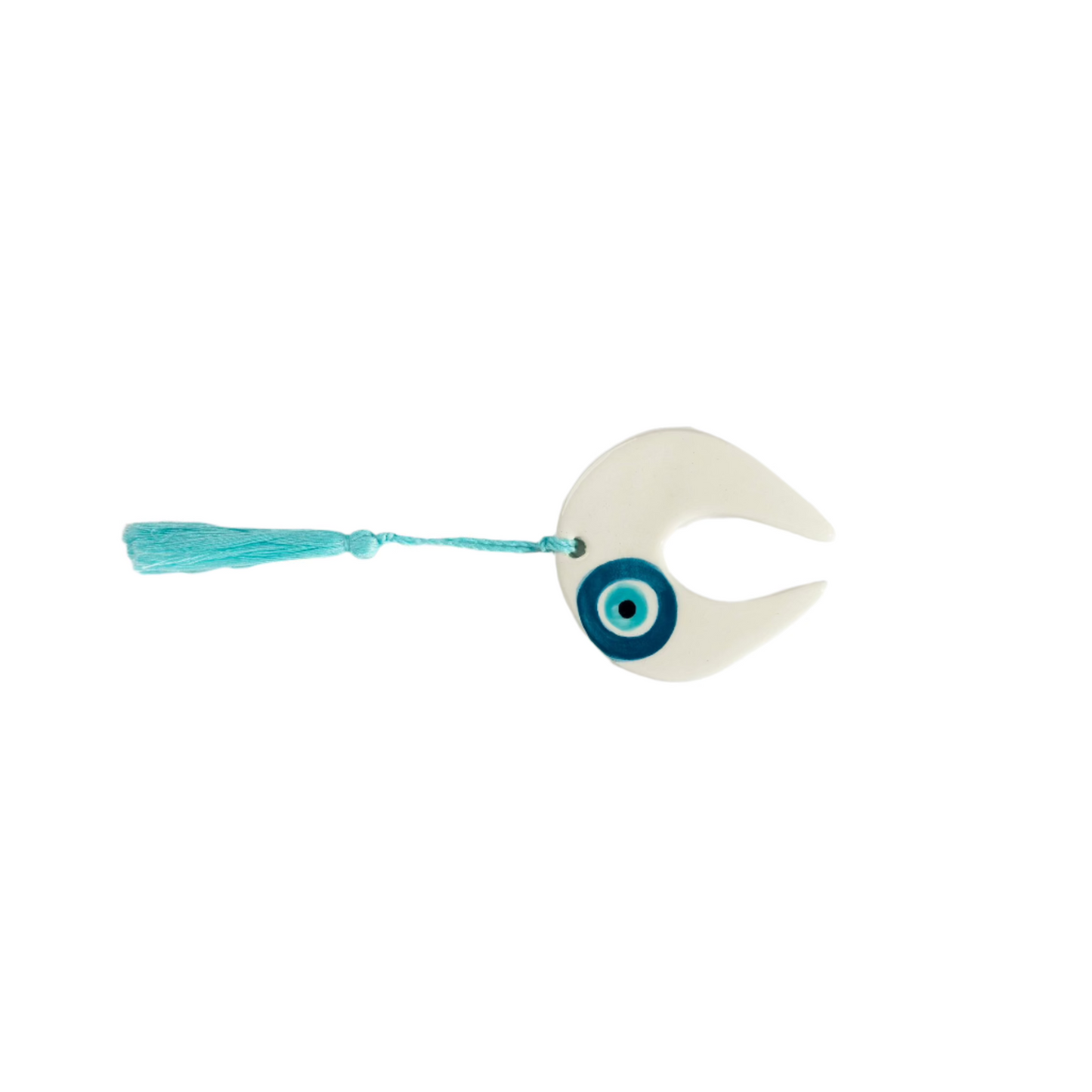 Ceramic Horse Shoe Evil Eye Lucky Charm Decor (White and Light Blue)