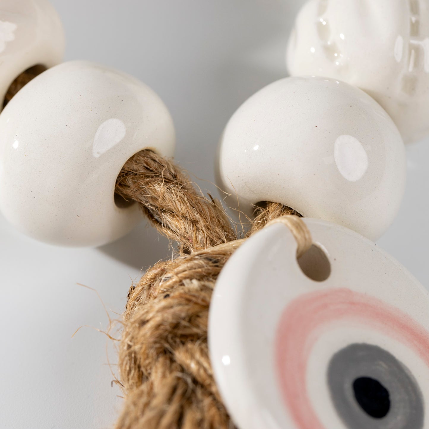 Ceramic Evil Eye Lucky Charm Decor (White and Pink)