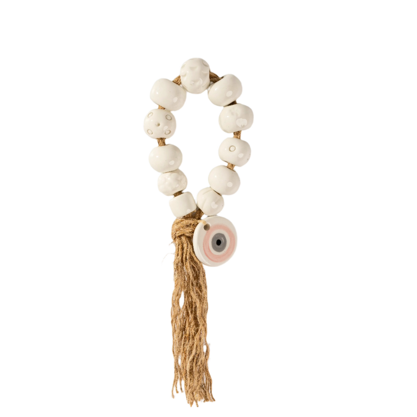 Ceramic Evil Eye Lucky Charm Decor (White and Pink)