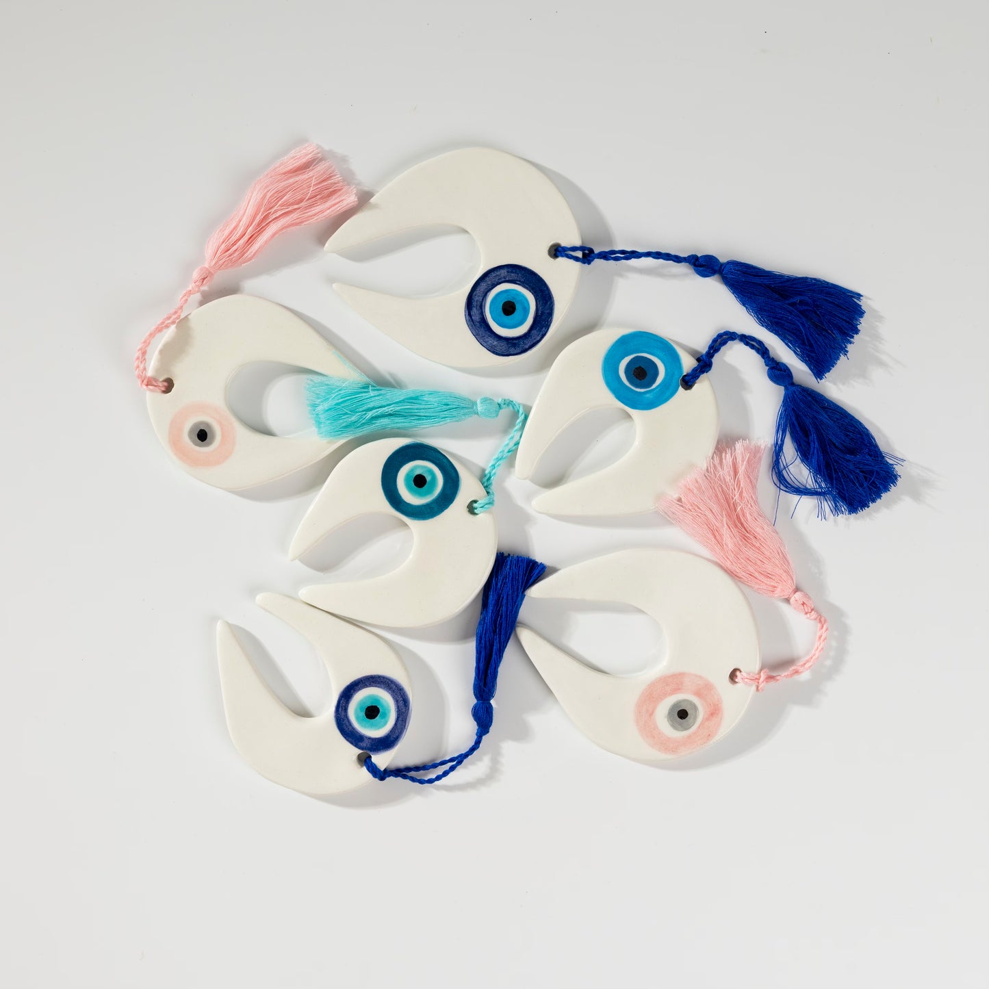 Ceramic Horse Shoe Evil Eye Lucky Charm Decor (White and Pink)