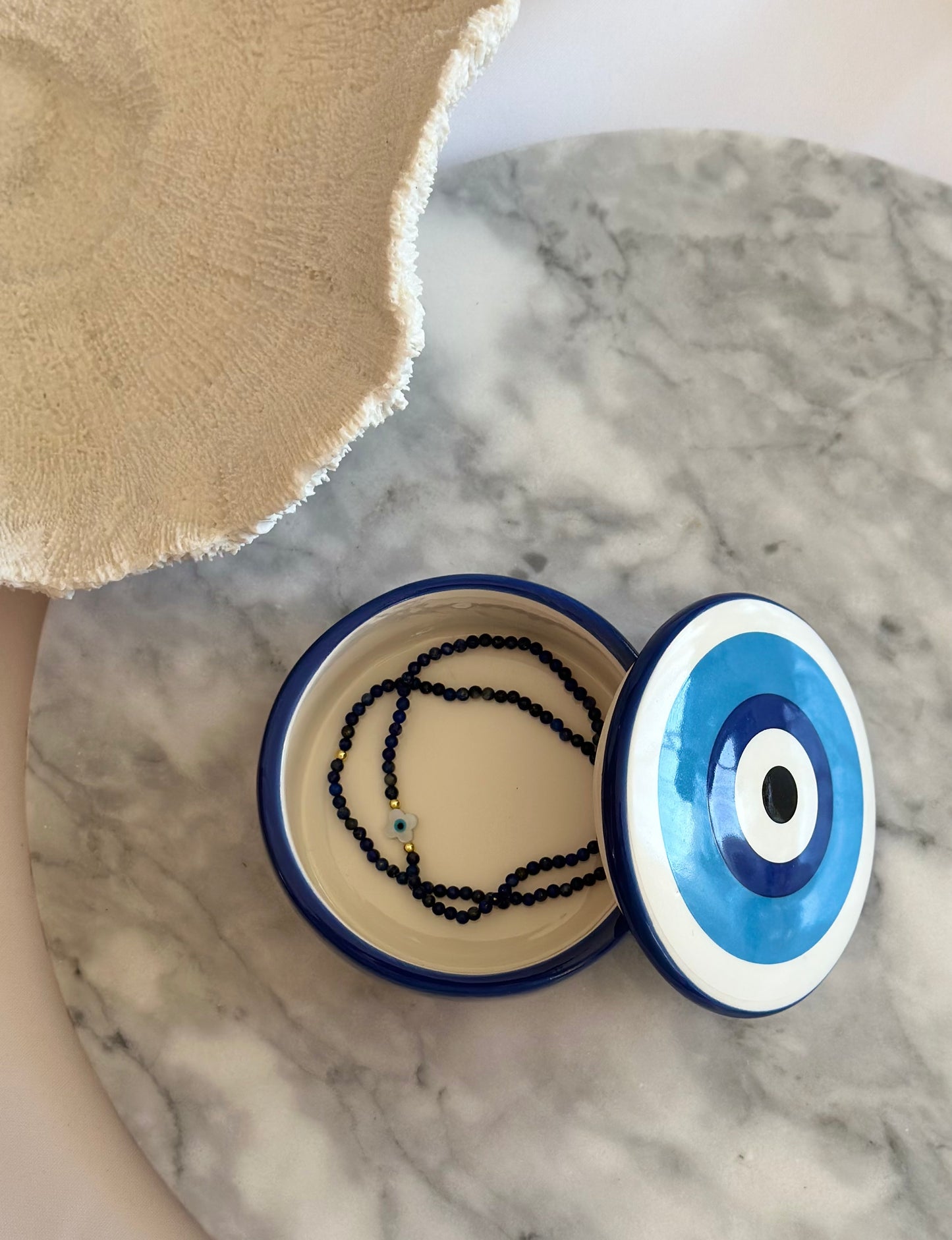 Georgia Lapis Lazuli & Mother of Pearl Evil Eye Bracelets