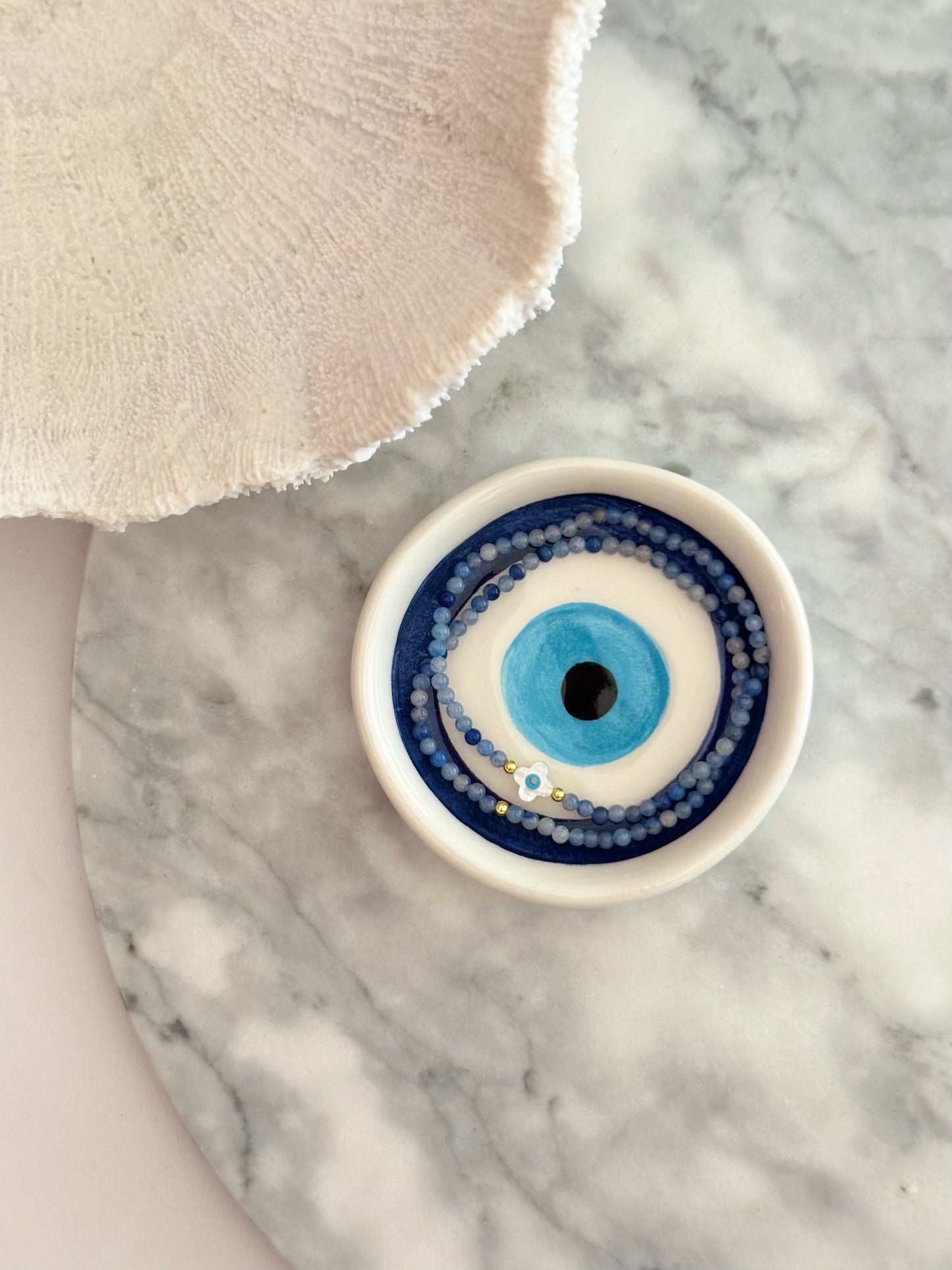 Cathy Blue Quartz & Mother of Pearl Evil Eye Bracelets