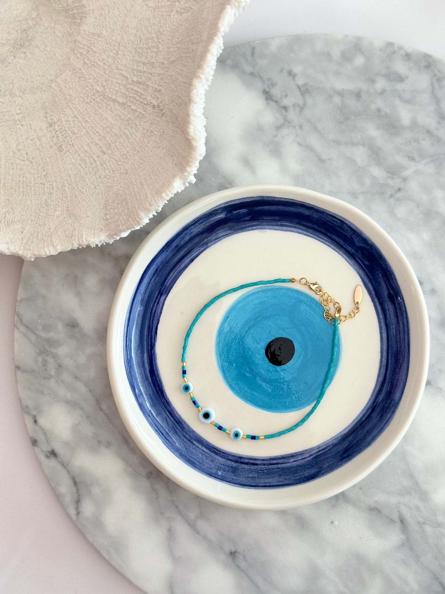 Katy Evil Eye Light Blue & Gold Anklet