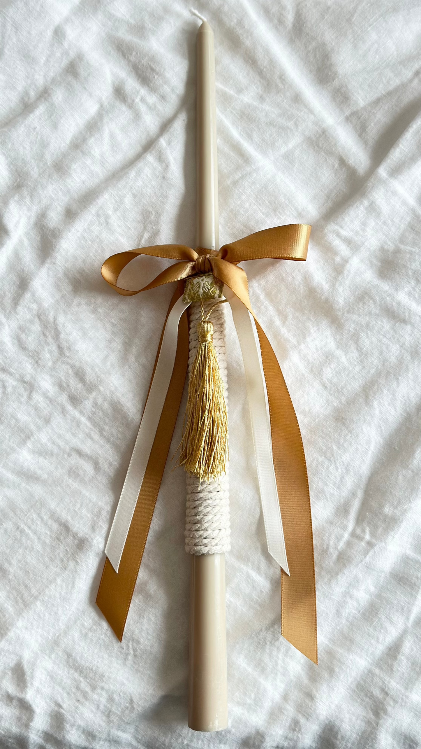 Sage Green and Gold Easter Candle featuring filakto from Tinos