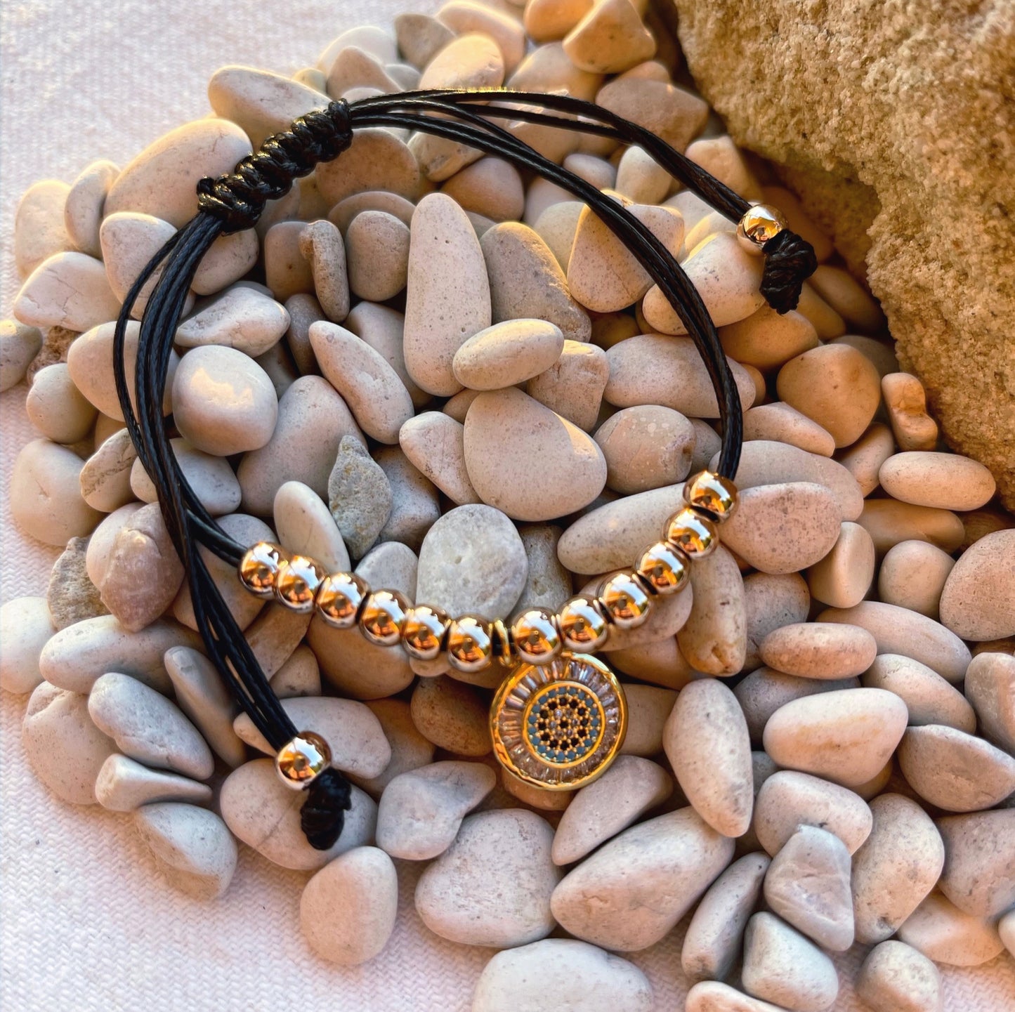 Hera's Black and Gold Evil Eye Bracelet