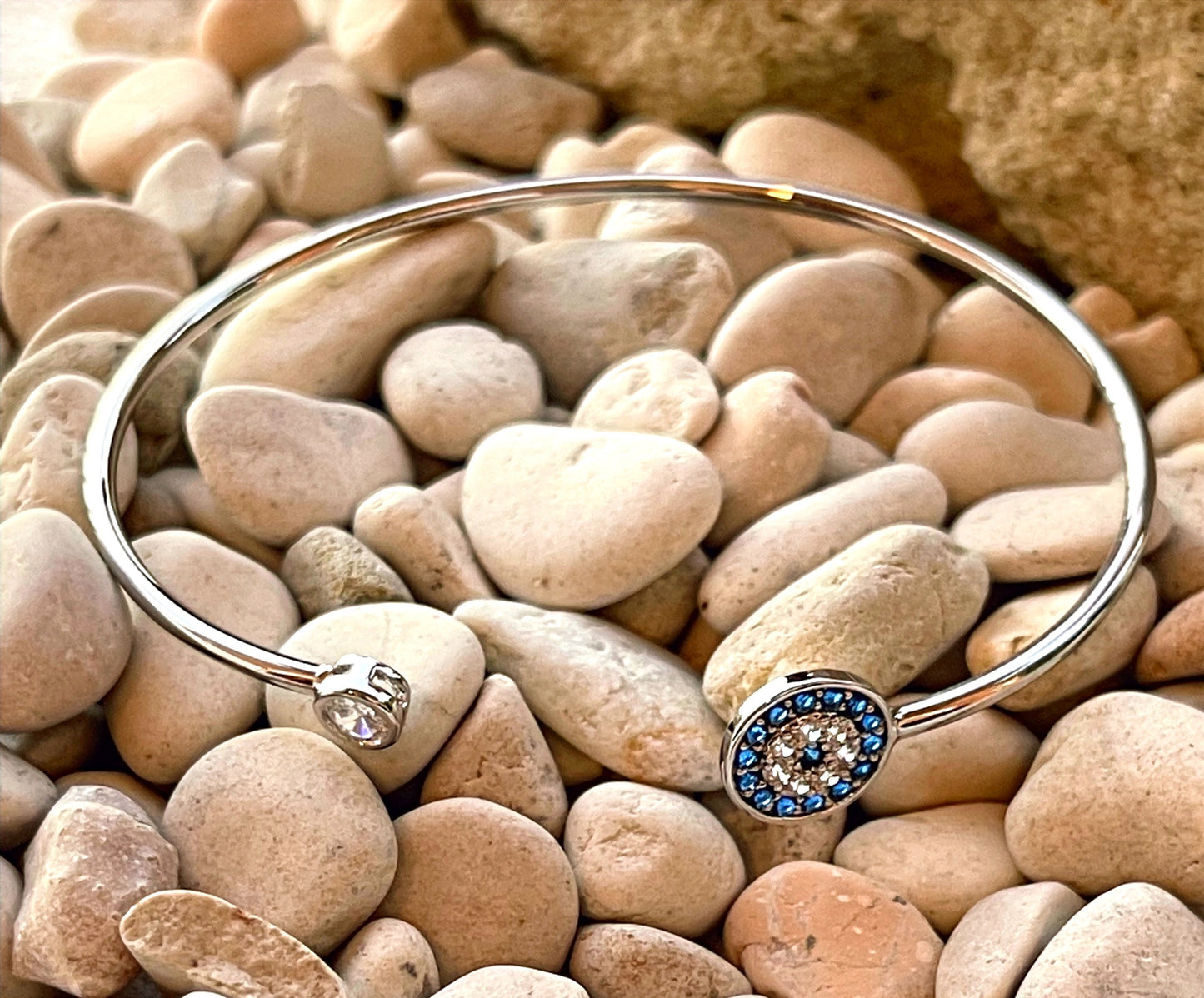 Olympia's Evil Eye Silver Cuff Bangle