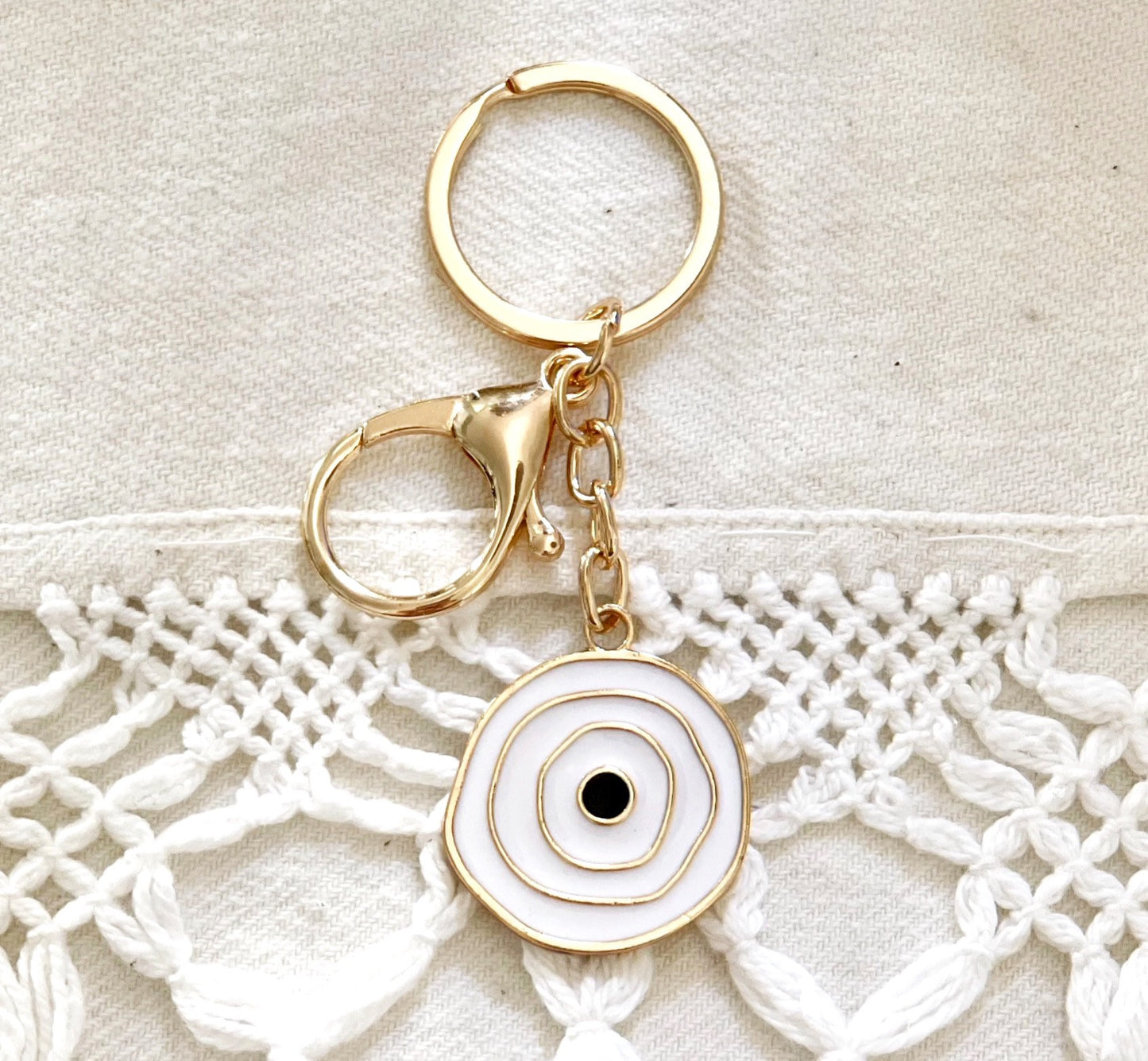 Eleni's White Evil Eye Keyring