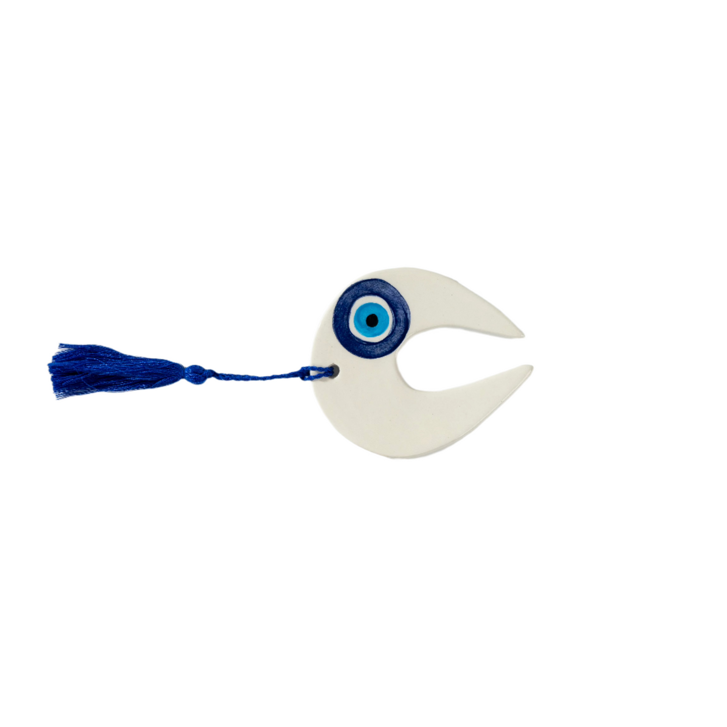 Ceramic Horse Shoe Evil Eye Lucky Charm Decor (White and Blue)