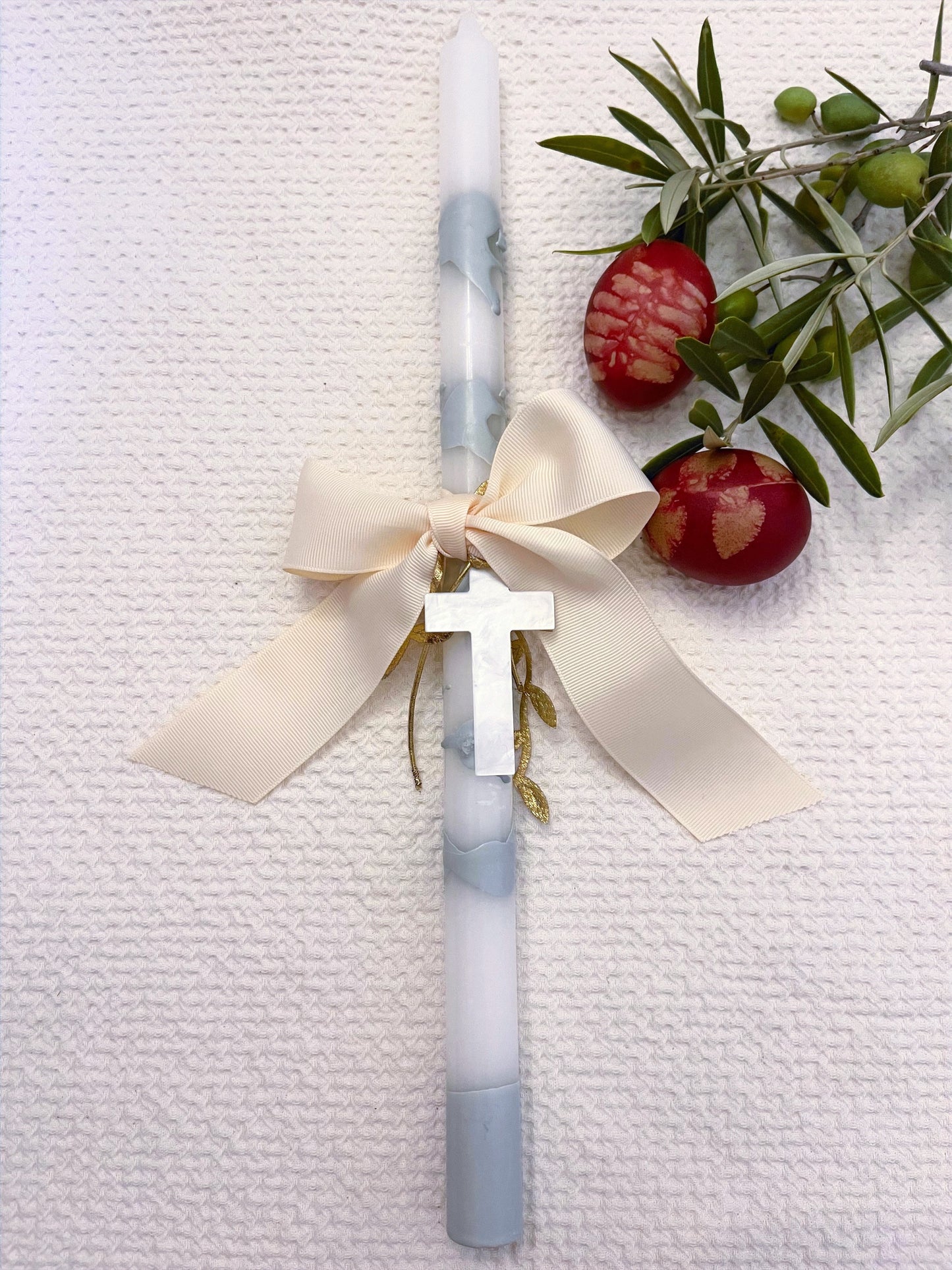 Mint & White Easter Candle with a white cross